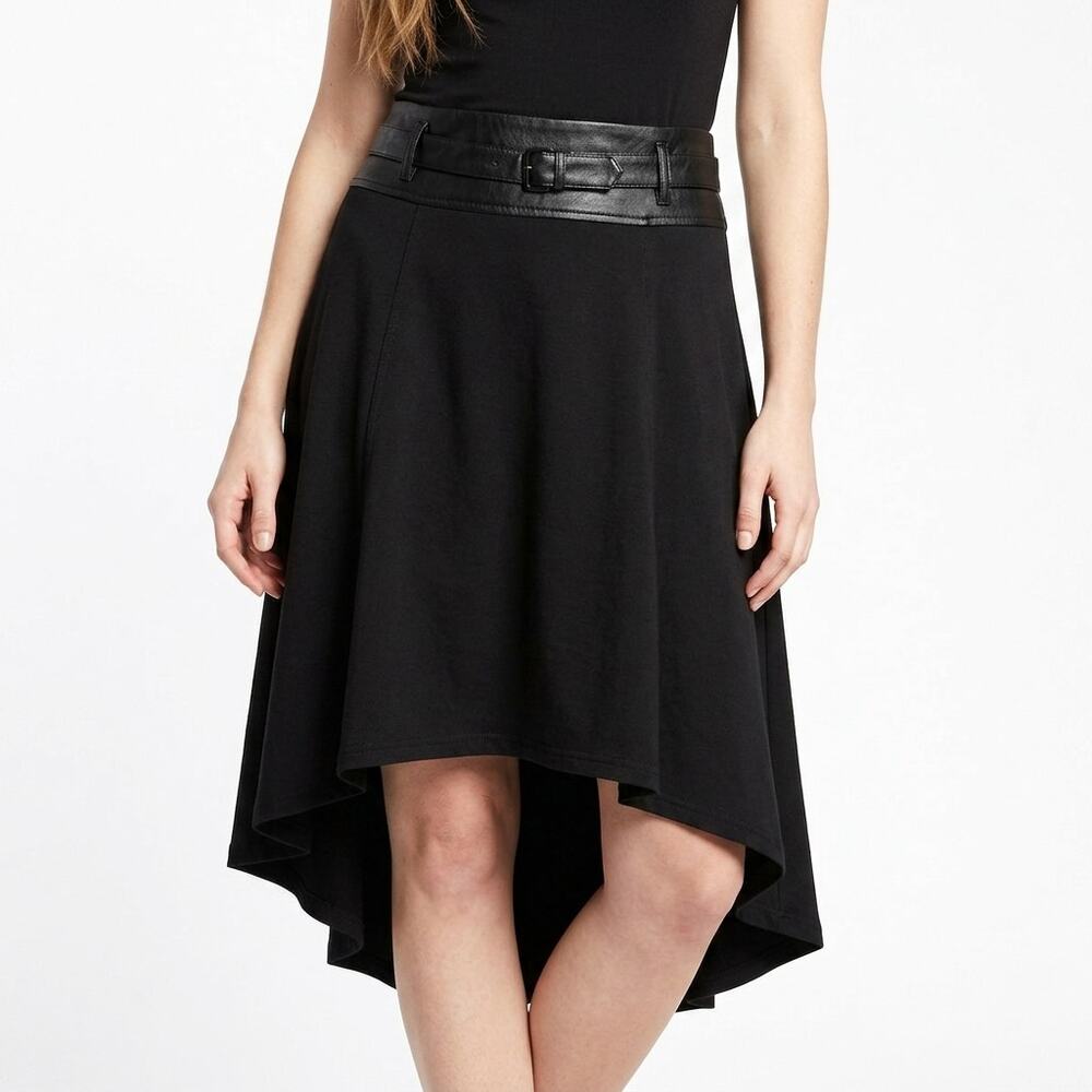 Tripp NYC Black Faux Leather Buckle Hi-Low Skirt Women See Measurements